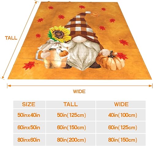 Miniatura 5 de JOOCAR Manta de franela de otoño con diseño de hojas de arce de dibujos animados, gnomo de otoño, naranja, acogedora manta de felpa suave para cama