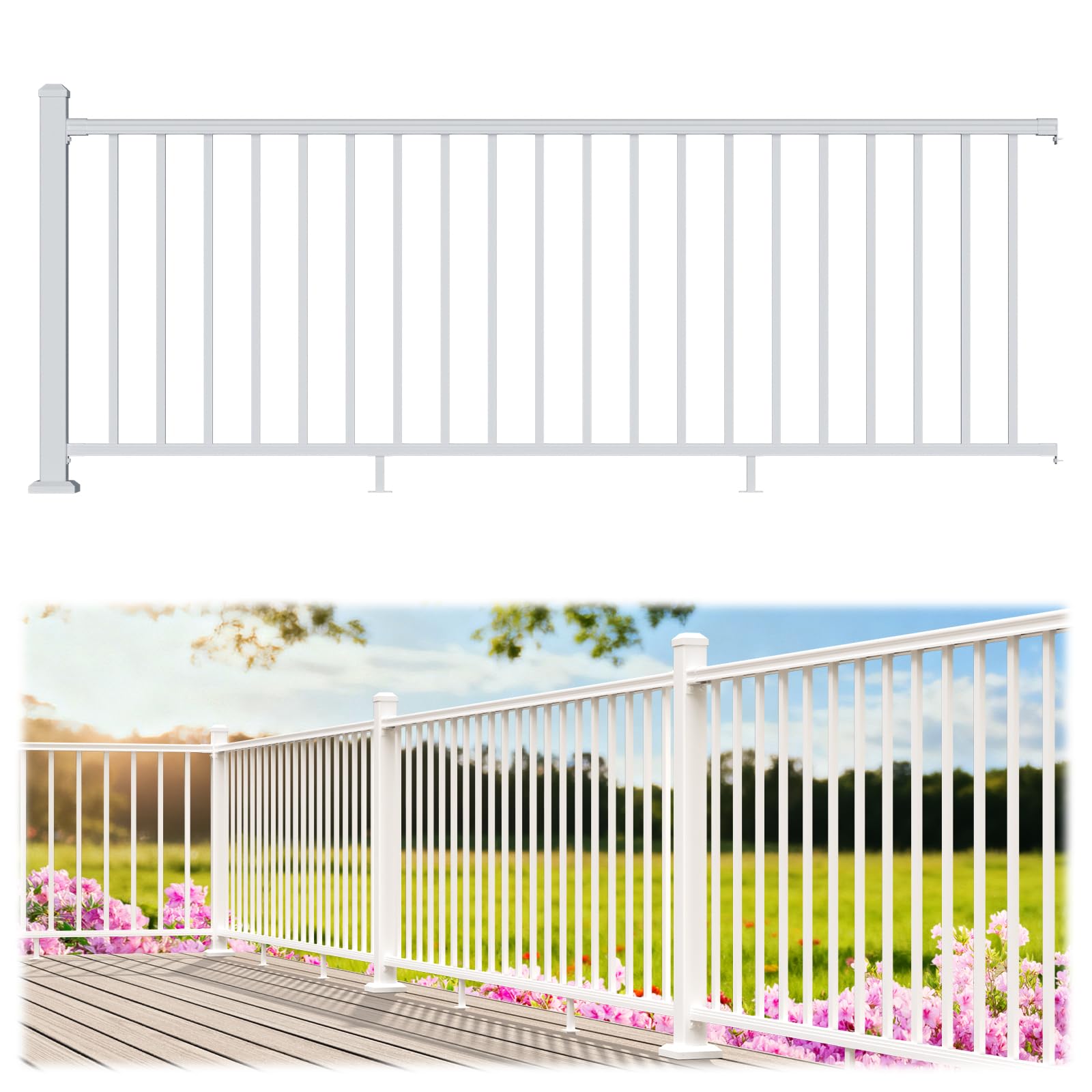Photo 1 of Egadis 1 Pack 36 in. H x 8 ft. W White Porch and Deck Railing Kit, Aluminum Railing Kit, Textured AAMA 2604 Powder-Coat Finish Modular Railing for Outdoor Decks, Porches & Balconies(1 Post, 1 Panel)