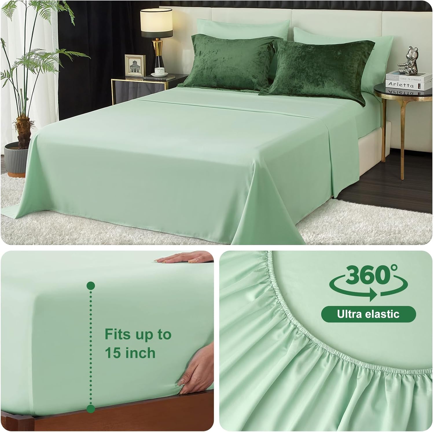 Ivellow Queen Comforter Set 7 Pieces Bed in a Bag Crushed Velvet Comforter Set Flannel Queen Green Comforter Ultra Soft Breathable Luxury Soft Warm Winter Bedding Set with Sheets, Pillowcases & Shams - Image 6