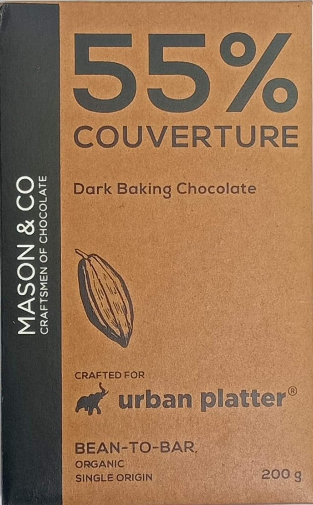 55% Dark Chocolate Baking Couverture, 200g [Crafted By Mason & Co. Single Origin, Bean To Bar]