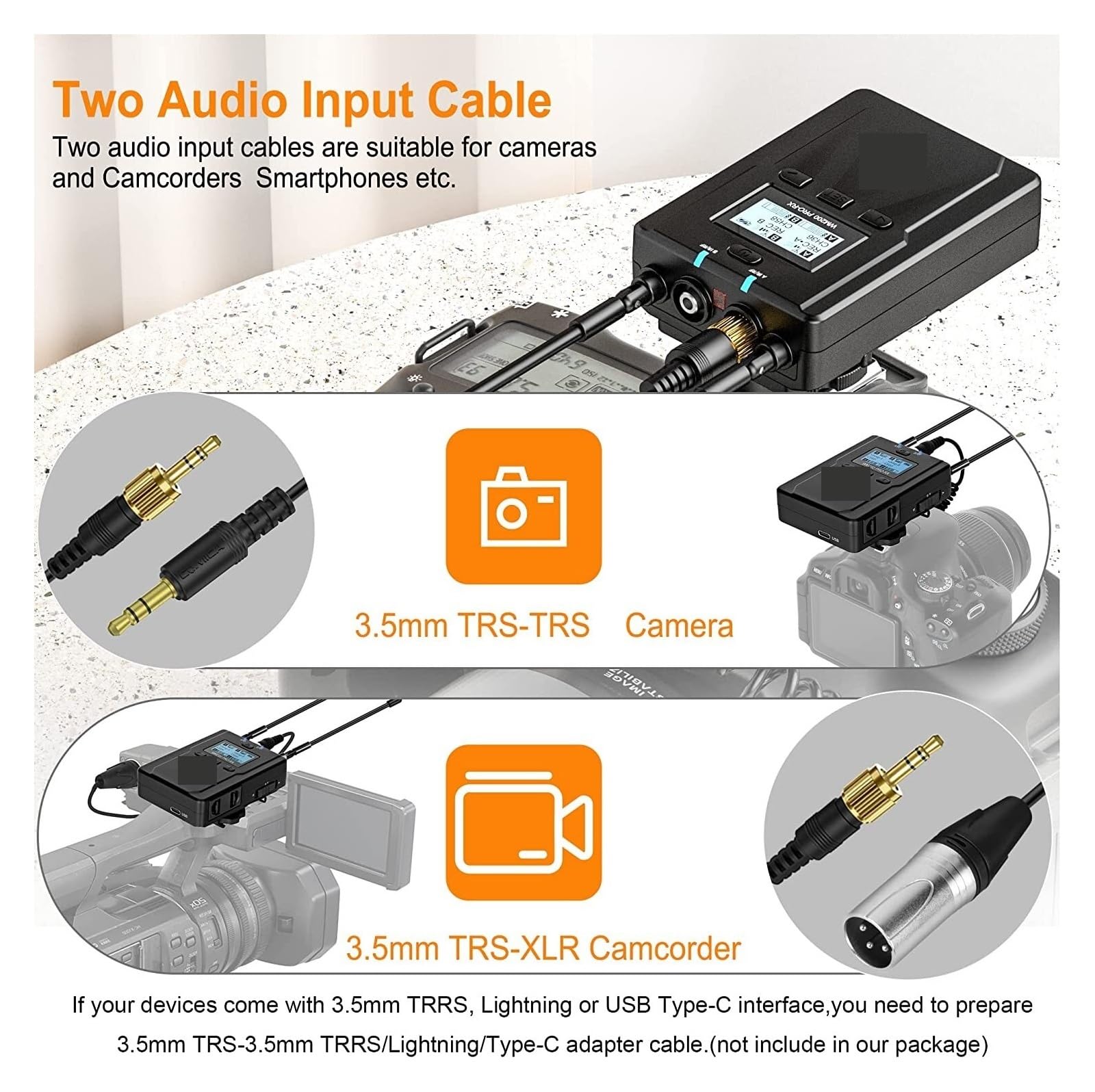 Microfono da studio Microfono da bavero wireless UHF CVM-WM200 con archiviazione in tempo reale, microfono Lav wireless a doppio canale Mantieni la voce chiara(WM200 PRO(A))