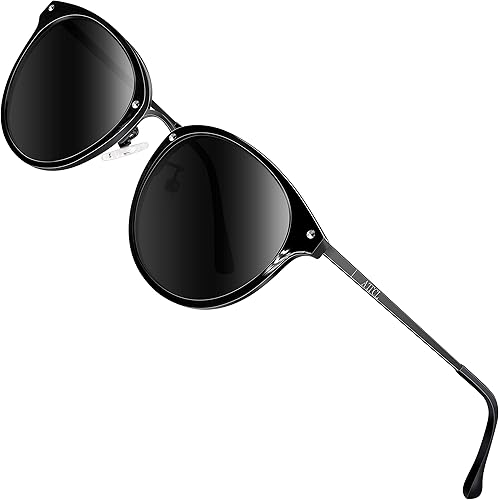 ATTCL Gafas de sol polarizadas redondas para mujer - Protección UV Marco de metal