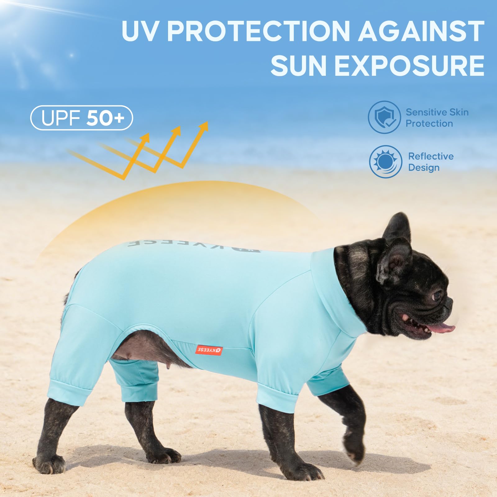 KYEESE UV Protection Dog Shirt, UPF 50+ Cooling Summer Jumpsuit for Small Dogs, Breathable Reflective Shedding Control Dog Sun Shirts, Quick-Dry Dogs Onesie Puppy Clothes, Blue, S - 3