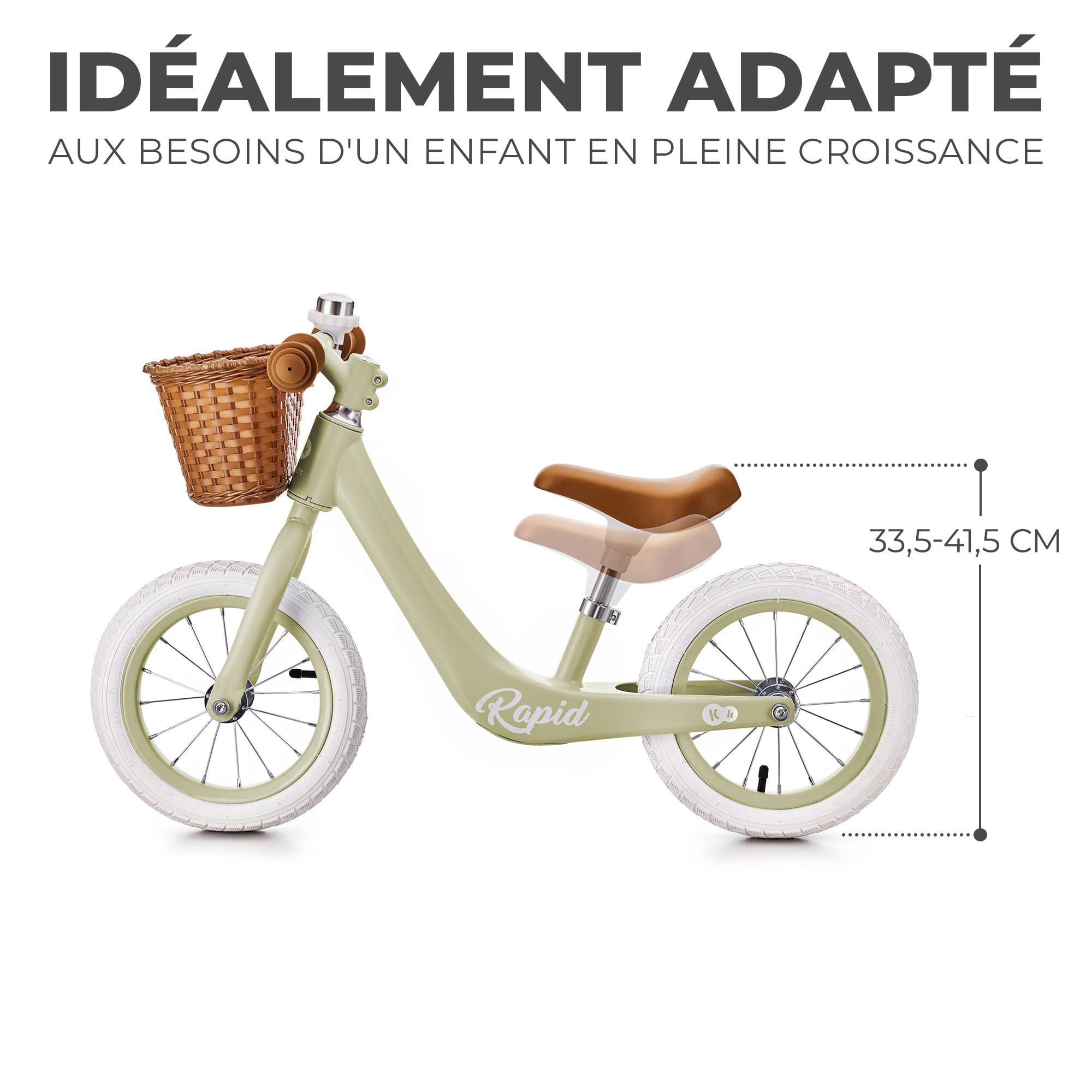 Kinderkraft RAPID Draisienne en Métal, Vélo sans Pédale, Velo Bebe, Siège Réglable, Style Rétro, Pour les enfants de 3 ans à 35 kg, Vert