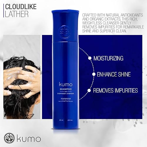 Miniatura 4 de Kumo Champú para todos los días - Ideal para todo tipo de cabello, champú de aceite de argán marroquí, champú hidratante profundo, champú sin