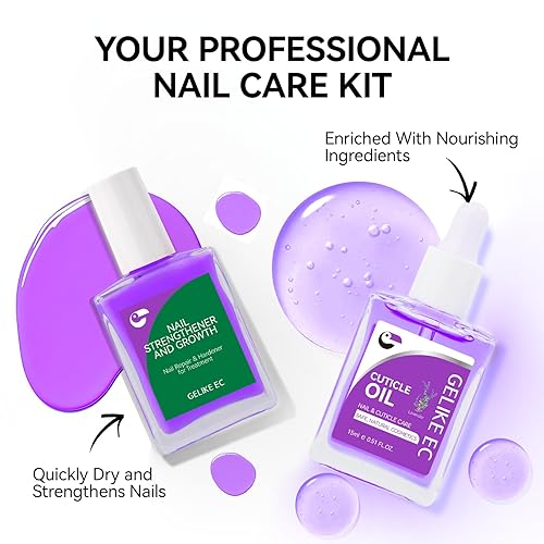 Miniatura 6 de Gelike EC Kit de uñas para principiantes tratamiento de crecimiento de esmalte de uñas morado fácil de usar y aceite de lavanda para uñas delgadas y