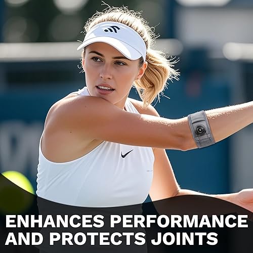 Miniatura 5 de Codera para codo de tenista para hombres y mujeres, codera para tendinitis y codo de tenista y codo de golfista, correa de codo ajustable (gris,