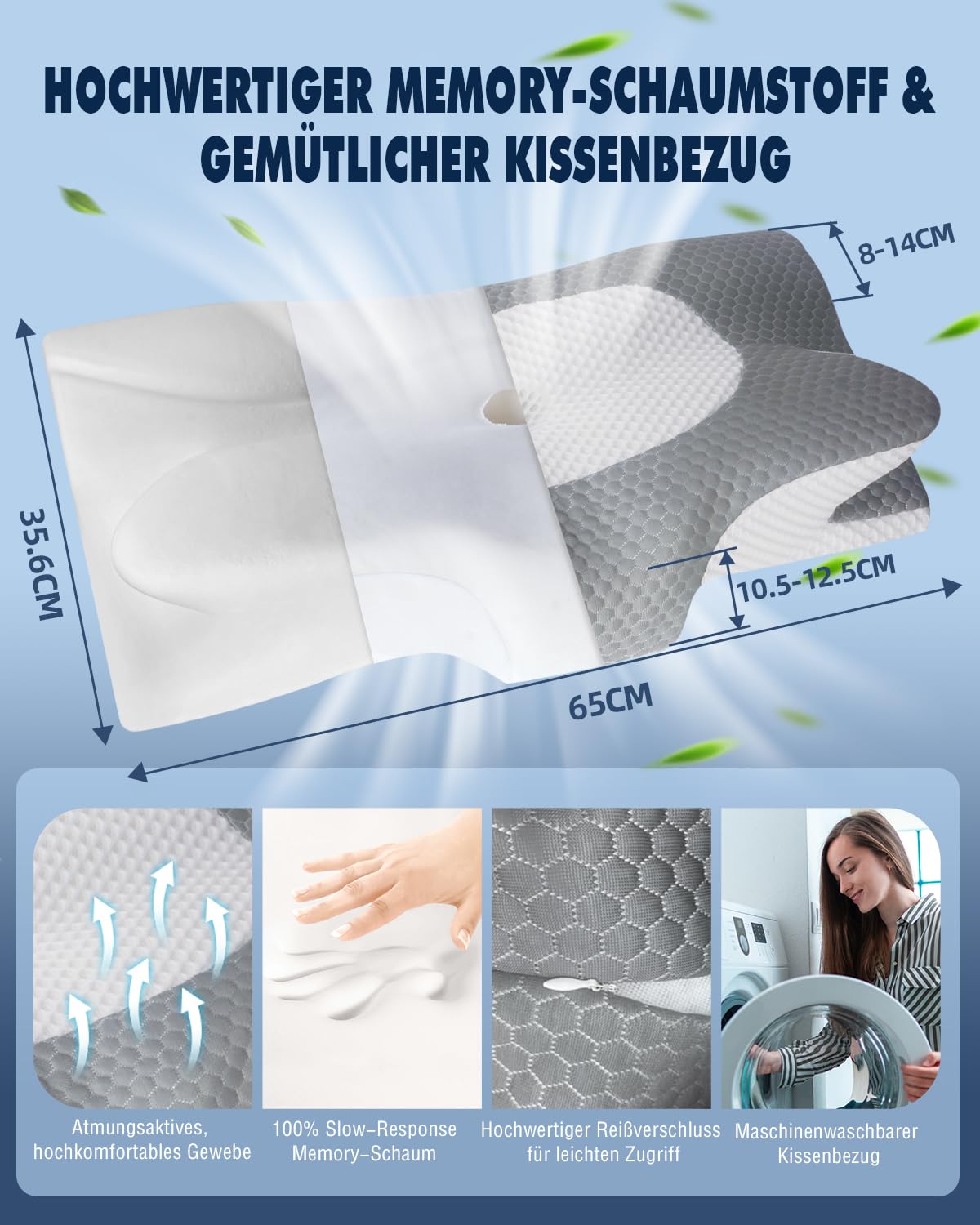 IDEA Almohada cervical, almohada ergonómica para el dolor de cuello, almohada de espuma viscoelástica para los lados, la espalda y el estómago, almohada para dormir para aliviar el cuello y el sueño