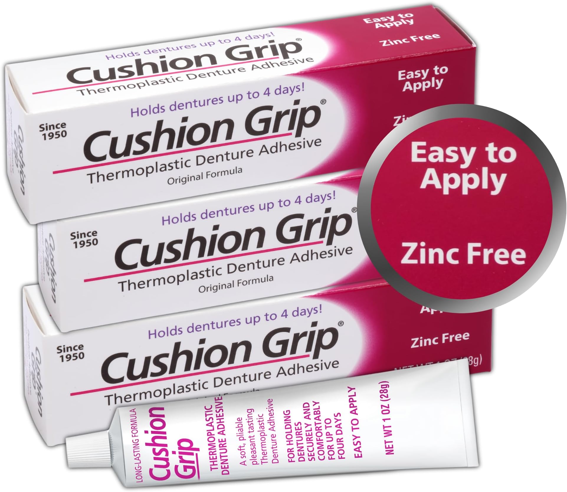 Cushion Grip Thermoplastic Denture Adhesive, 1 oz (Pack of 3)