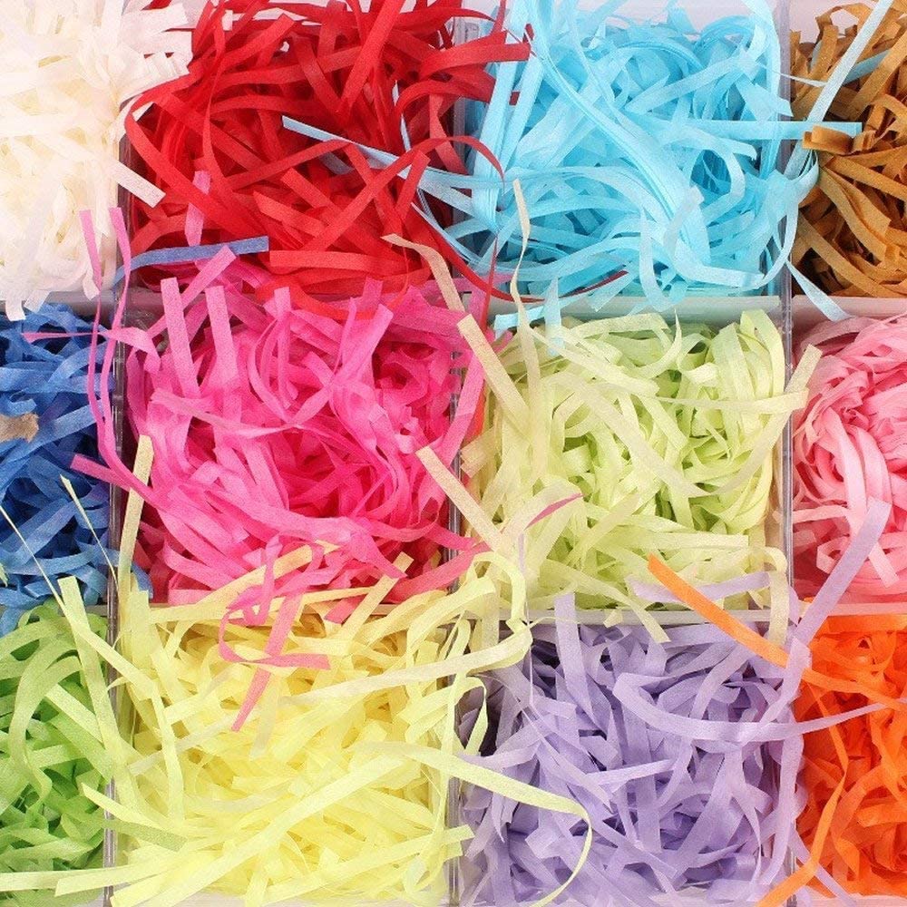 E SHOPPING Multicolor Crinkle Shredded Shreds Paper Grass for Tissue Paper Gift Wrapping, Craft DIY, Basket Packaging Filling, Decoration (Pack of 12)