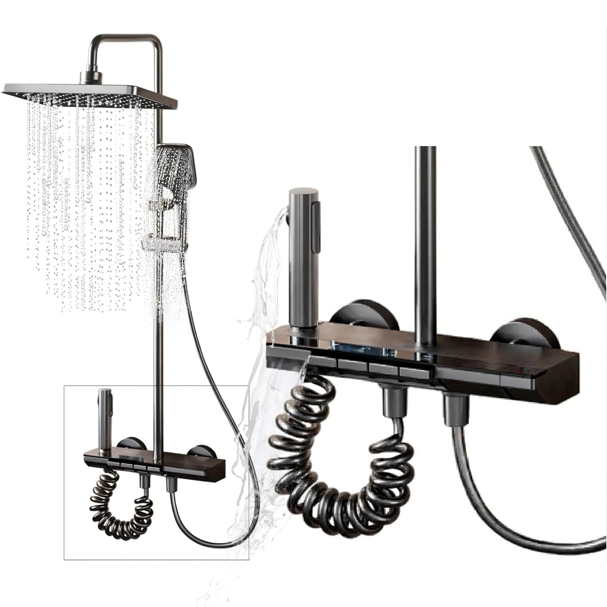 INEX EUROPA Quadratische Regendusche mit Armatur für Maximale Entspannung - Handbrause, konzentriertem Strahl und Wannenarmatur, modernes Edelstahl-Design - 10 Jahre Garantie