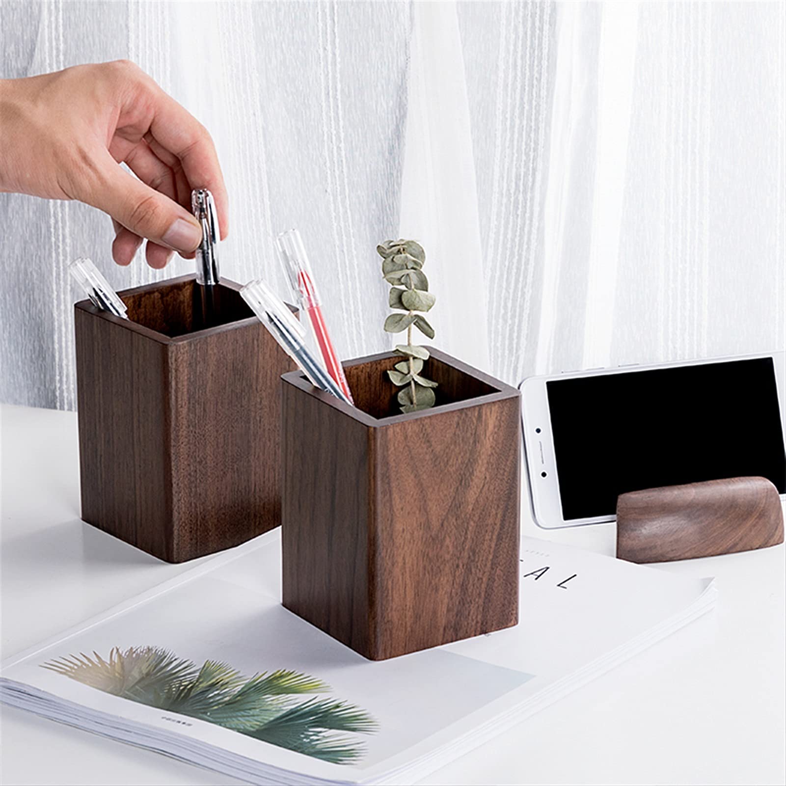 Stifthalter für den Schreibtisch, Schwarzer Walnuss-Stifthalter im chinesischen Stil, Bleistiftbecher, Make-up-Pinsel, Schreibtisch-Organizer