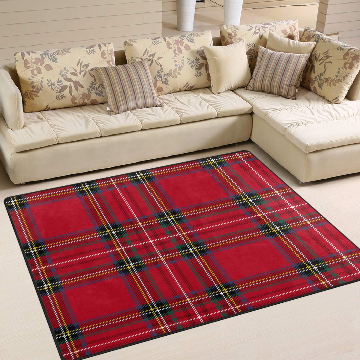 ALAZA Home Decoration Tartan Background Plaid Large Mat Floor Carpet Yoga Mat, Modern Door Mat for Children Kid Playroom Bedroom, 5' x 7'