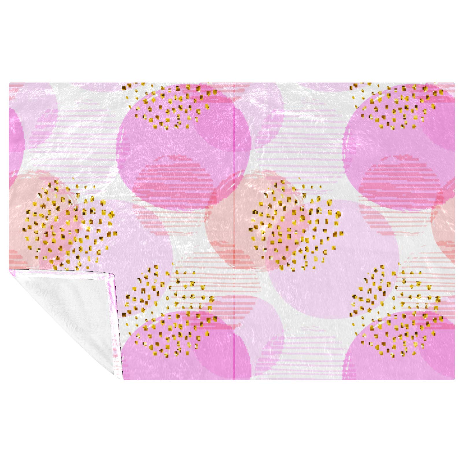 Couverture rose ronde imprimée 150x100 cm aux motifs graphiques