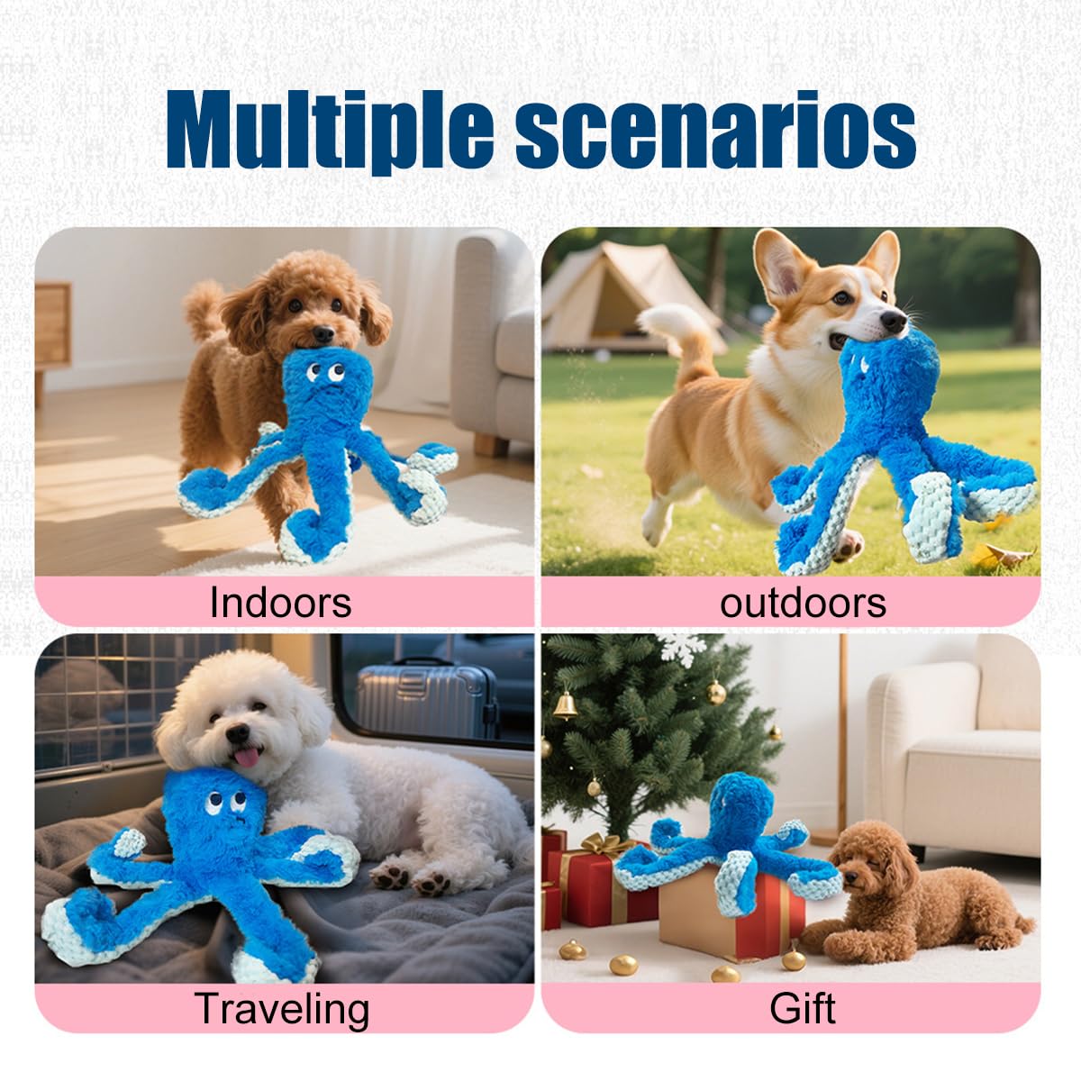 Generisch Krake Hundespielzeug mit Quietscher Snacktentakeln interaktives Plüschtier mit raschelnden Armen weicher Baumwollstoff für kleine mittelgroße Hunde 25cm