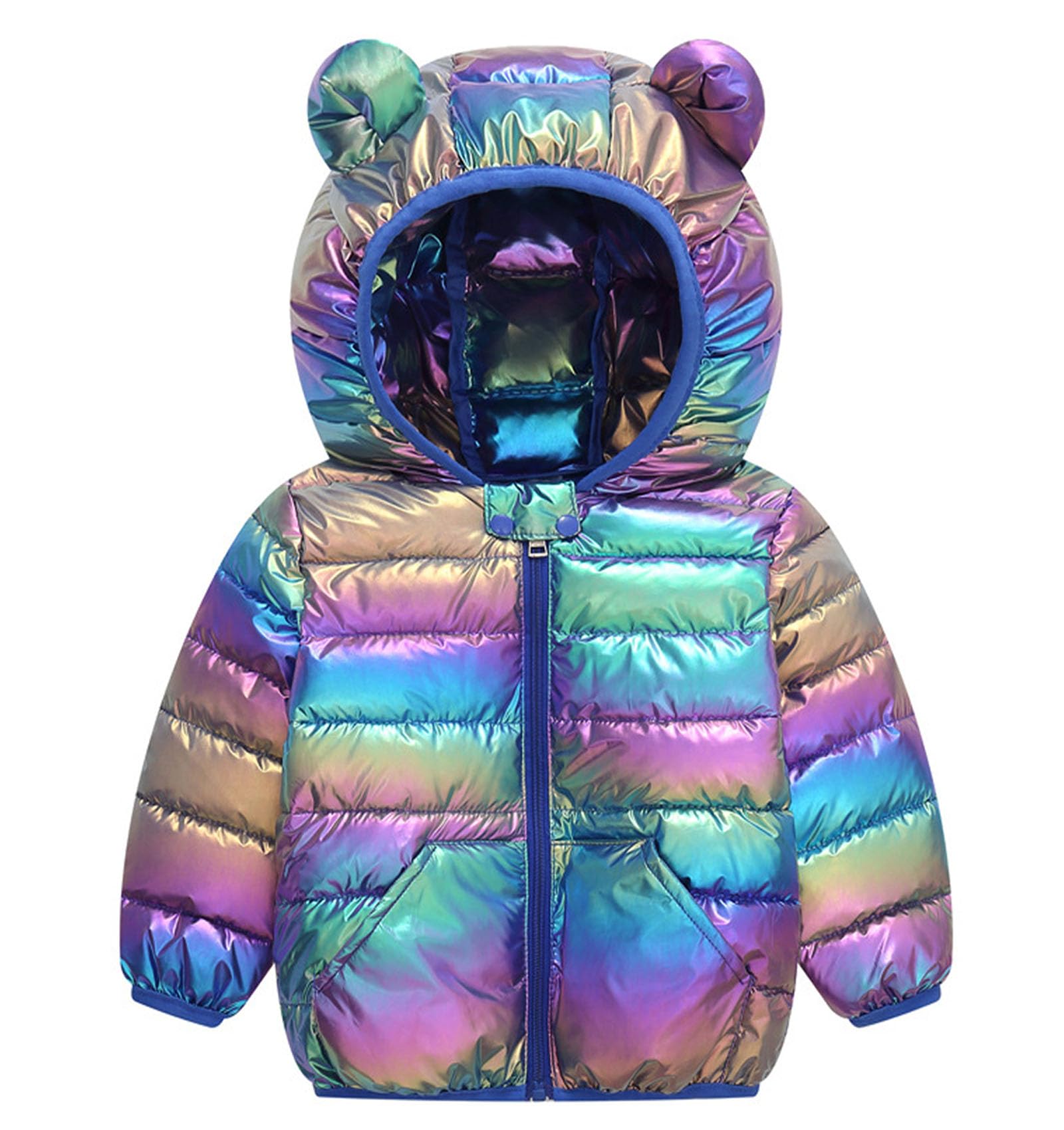 bebeone Toddler Winter Coats Puffer Padded Jacket Baby Boys Girls Bear Hoods Down Jacket Light Weight Infant Outerwear,#5-Blue purple-110