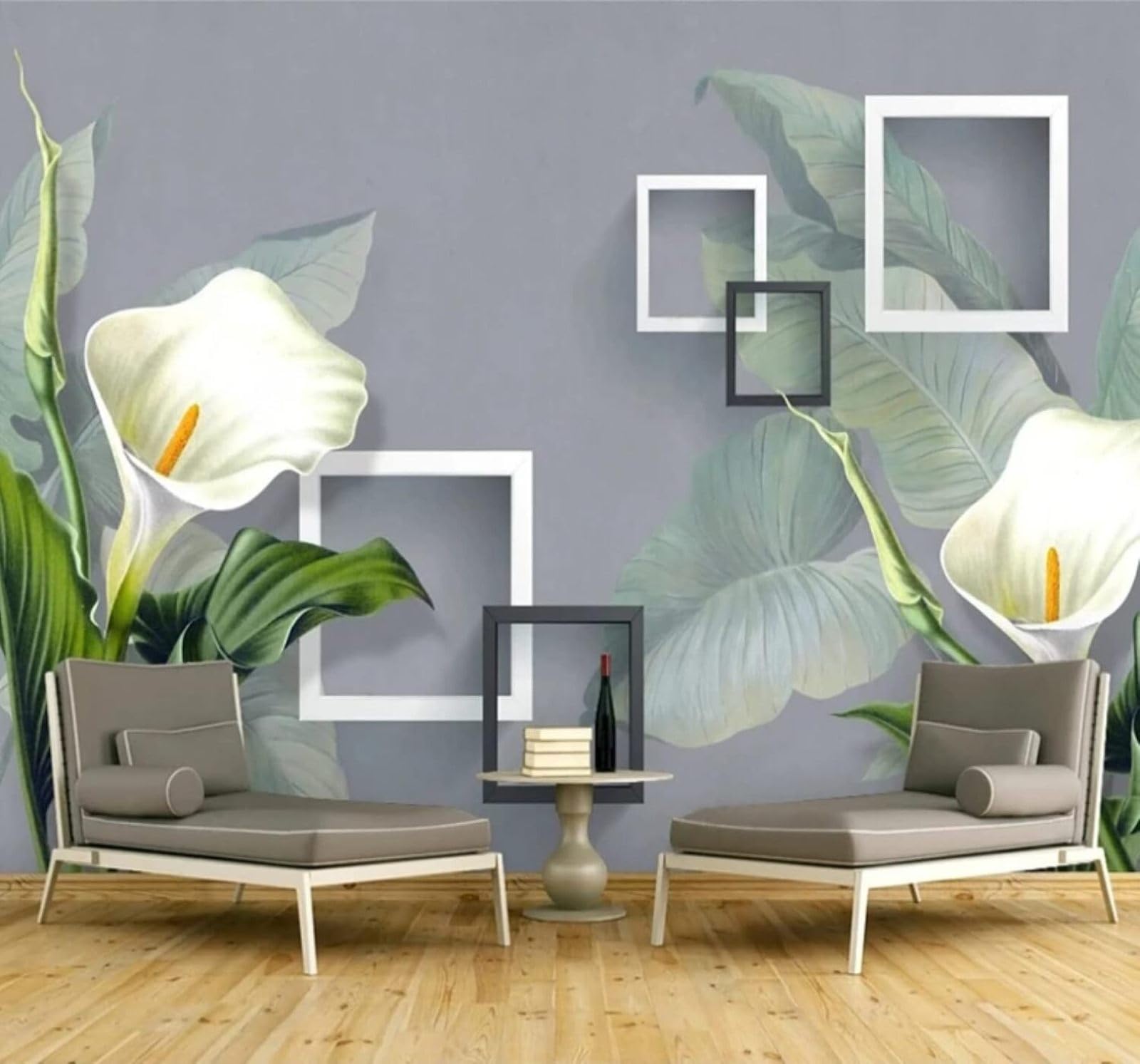 XLMING Hand Drawn Fresh Lilies Black and White Geometric 3D Wallpaper Luxury Silk Study Dining Feature Sofa Grey Bedroom Living Room Tv Decorative Wall-250cm×170cm