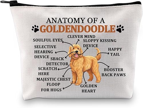 G2TUP Goldendoodle Lover Gift Anatomy Of A Goldendoodle Bolsa de maquillaje para perro mamá Bolsa de cosméticos Goldendoodle Dueño Regalo, Un