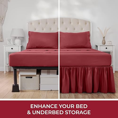 Miniatura 9 de Mellanni Falda de cama de tamaño individual  75 x 39 pulgadas + 15 pulgadas con volantes  Azul con volantes  Resistente a la decoloración,