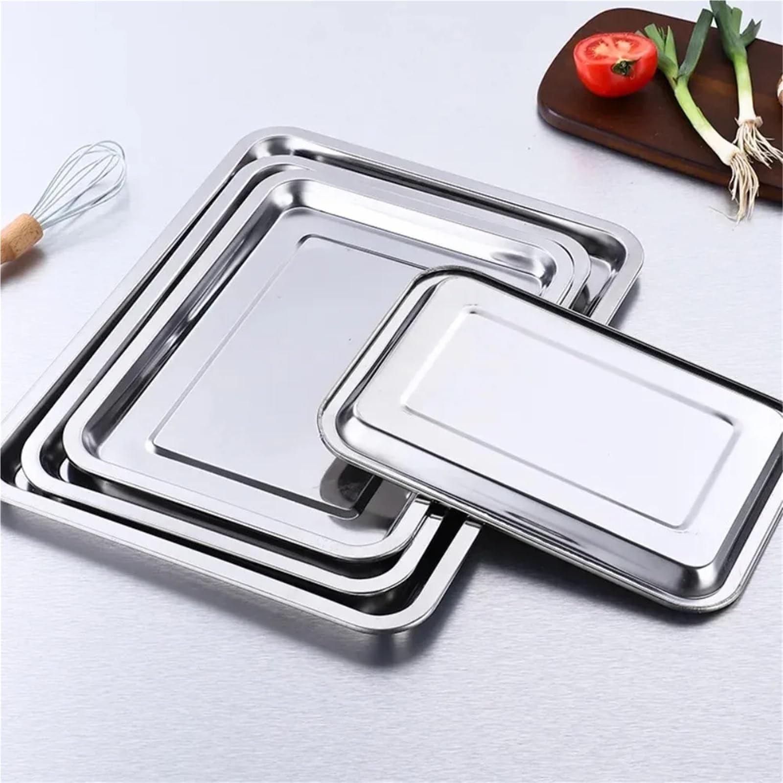 Bandeja Rectangular de Acero Inoxidable Grueso de 3 Piezas, Bandeja Profunda para Servir, Resistente a la deformación, Ideal para Barbacoa (36 x 27 x 2 cm)