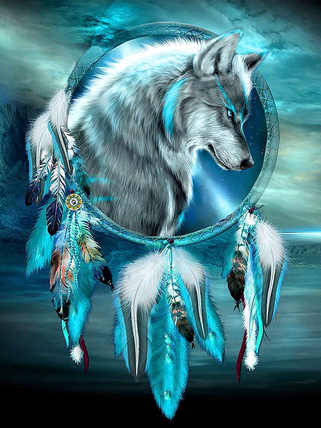 Abillyn Wolf 4 5D Diamond Painting Kits Full Drill, Wolf And Dream Catcher Diy Diamond Art Kits For Adults Kids (Wolf 4)