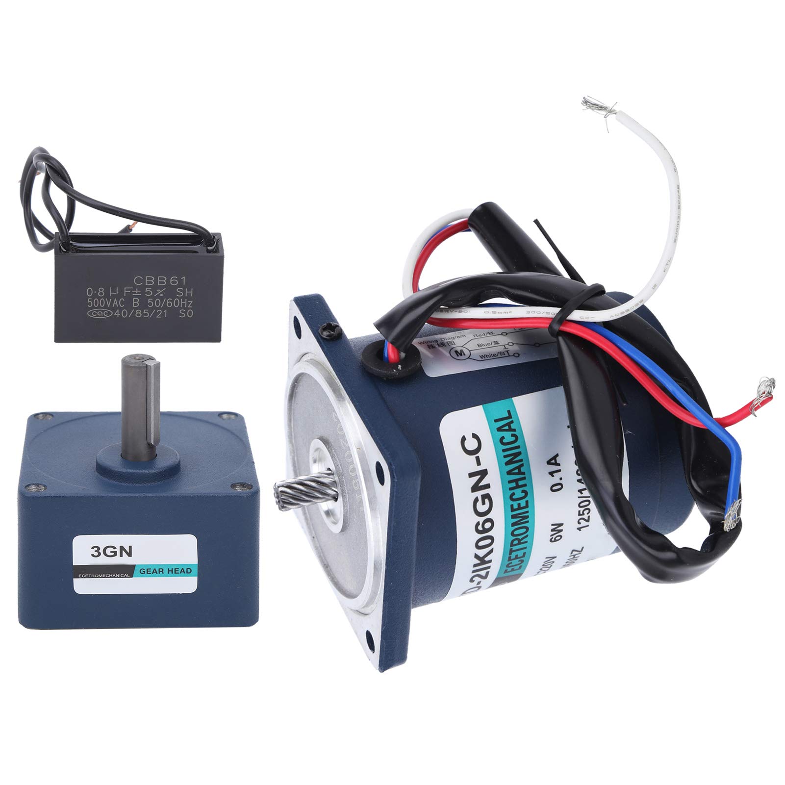 SIXRUN Motoriduttore AC Motore AC220V in Acciaio Inossidabile 6W Velocità Fissa con Regolatore del e Condensatore 1250 1400 RPM per Apparecchiature di Trasporto Macchine Fai da Te Uso in Officina (60)