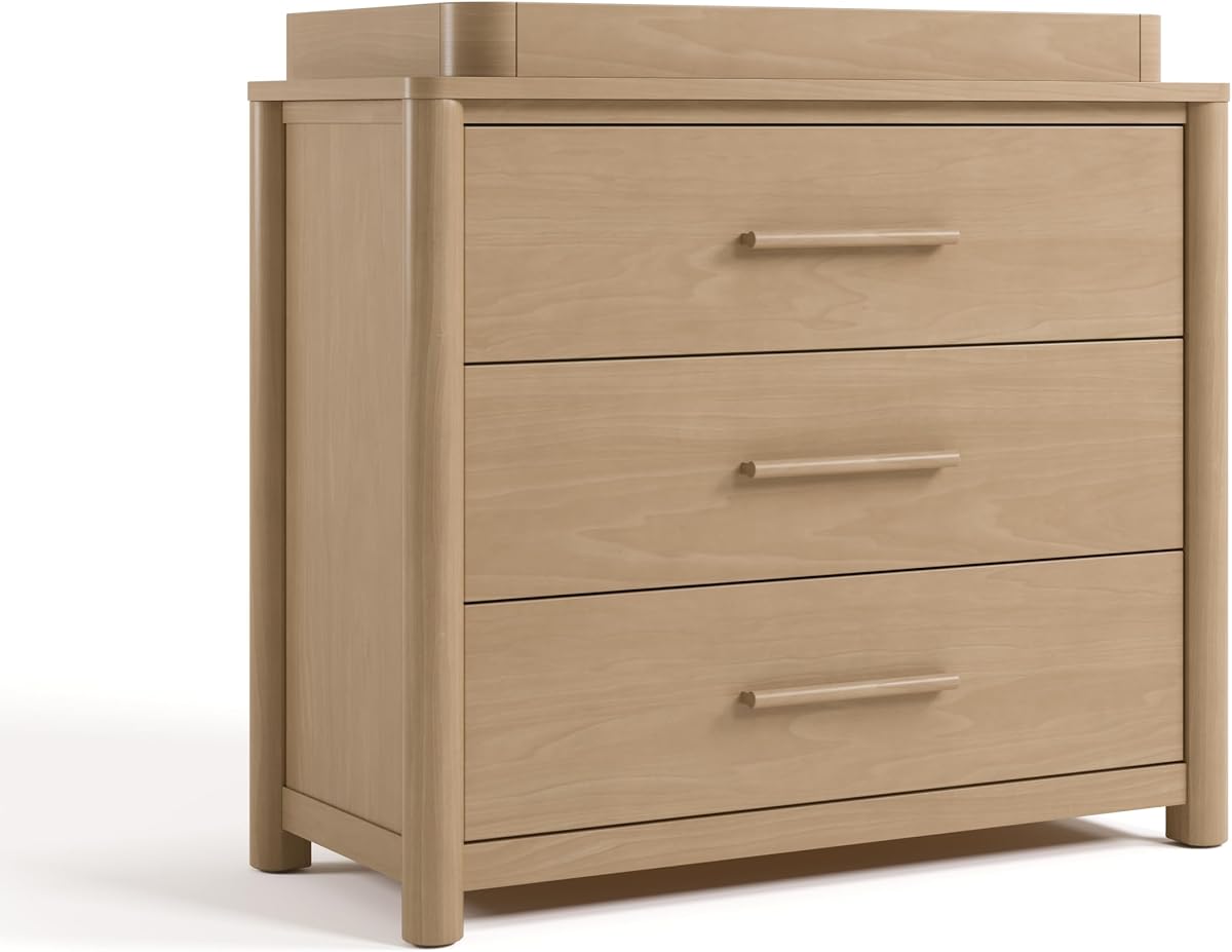 Storkcraft Malta 3 Drawer Chest with Removable Changing Topper, Driftwood | GREENGUARD Gold Certified, Wood Dresser for Baby & Kids Bedroom, Safety Interlocking Drawers, Pre-Installed Tracks, Storage