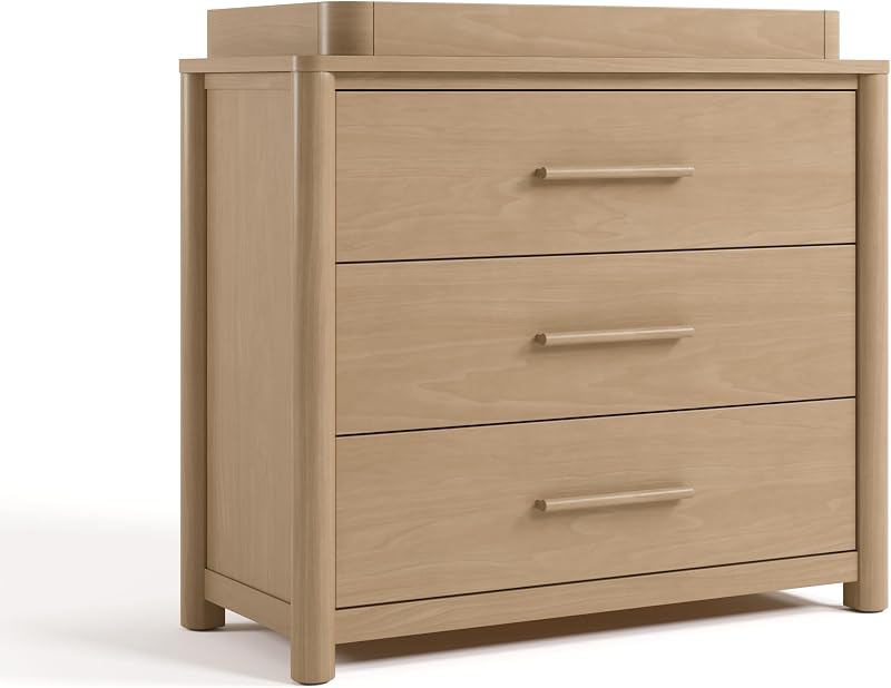 Storkcraft Malta 3 Drawer Chest with Removable Changing Topper, Driftwood | GREENGUARD Gold Certified, Wood Dresser for Baby & Kids Bedroom, Safety Interlocking Drawers, Pre-Installed Tracks, Storage