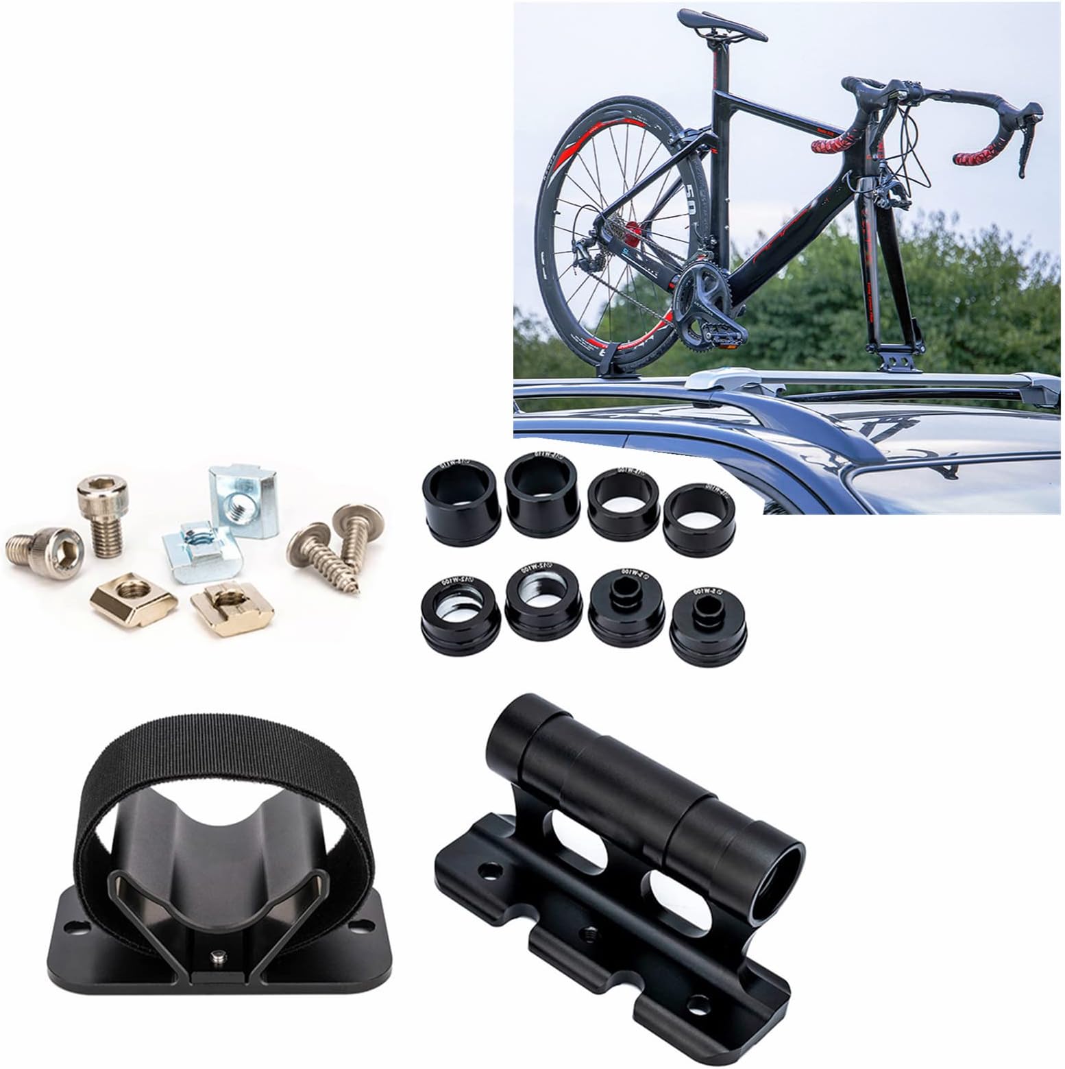 Bike Fork Mount, Parking Rack with Front Fork Bracket and Rear Wheel Mount Complete Set, Bike Car Roof Rack Carrier, Quick Release Thru Axle Fitments, Bike Block Mount for Travel Transporting Bicycle