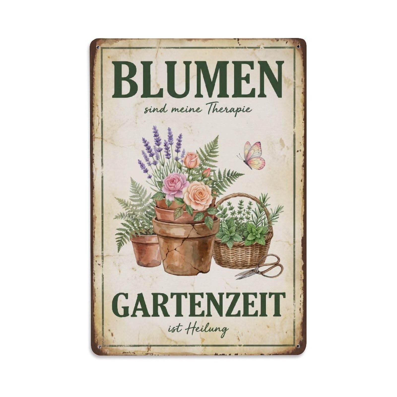 Vintage Funny Garden Flowers My Therapy Rustic Gate Earthy Metal Tin Sign Plaque Wall Decor for Cafe, Club Bar, Office, Garden Metal Poster 8x12Inch
