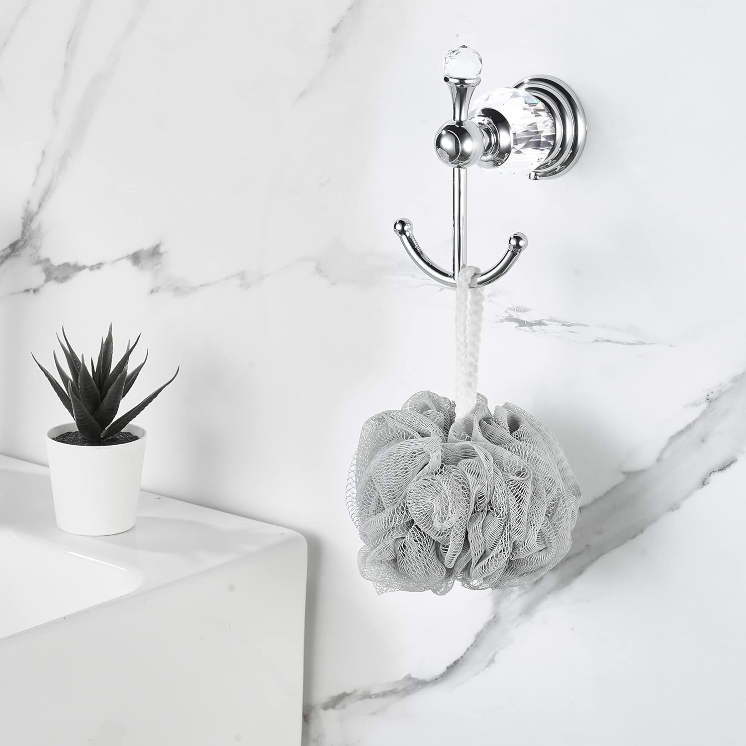 BATHSIR Chrome Toilet Paper Holder Robe Hook, Crystal Bathroom Tissue Paper Holder Towel Hook Silver Wall Mounted