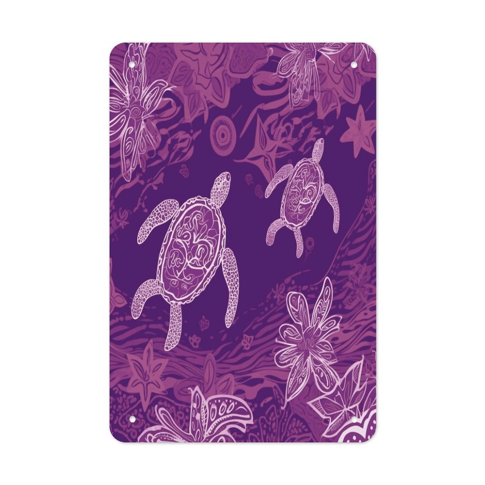 Hawaii with Purple Sea Turtle Metal Tin Sign Wall Decor Hanging Plaque