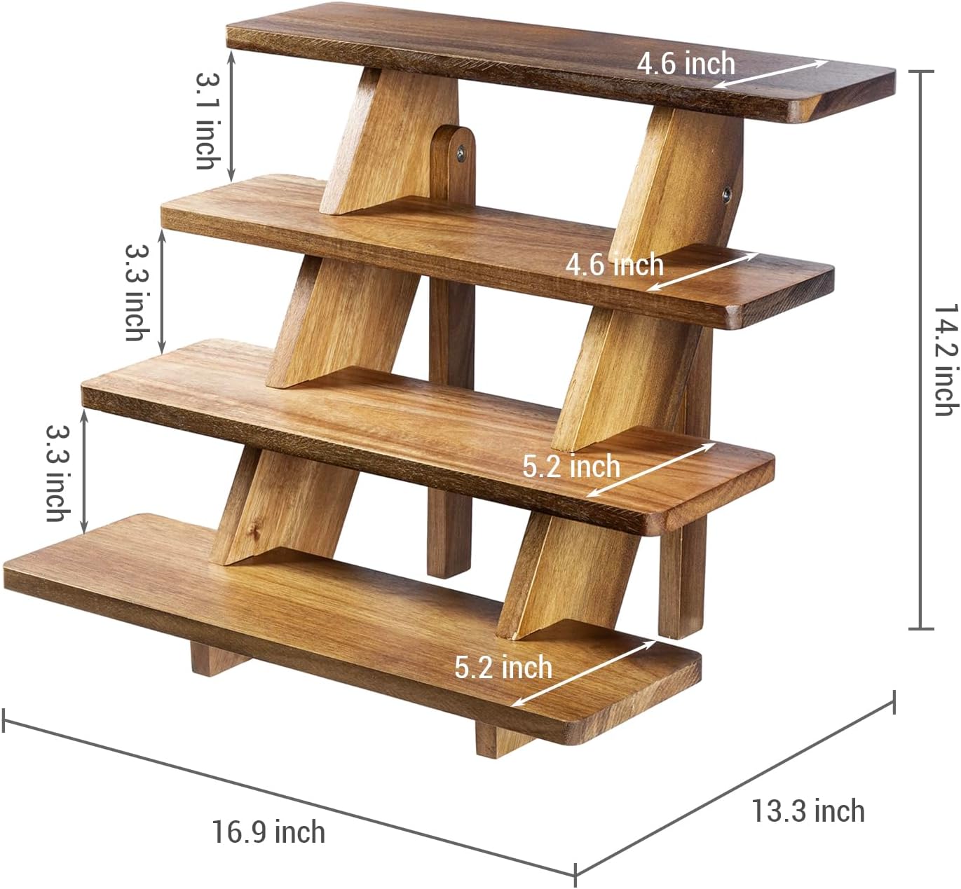 MyGift 4 Tier Premium Acacia Solid Wood Cupcake Display Stand, Rustic Burnt Wooden Step Tiered Tabletop Dessert Rack, Party Table Decoration or Retail Riser