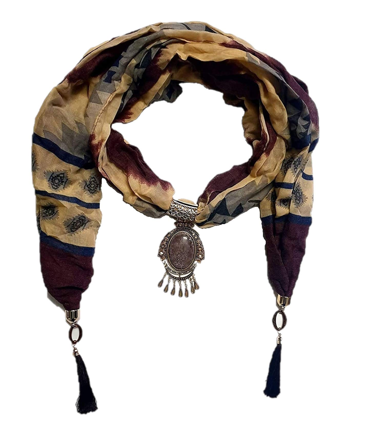 Women's Printed Pendant Necklace Scarf Hijab Stall Wrap Muffler (Multicolor,S03)-image-49