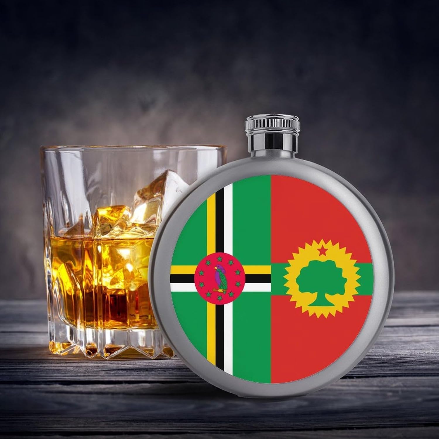 Dominica Oromo Liberation Front Flag Round Whiskey Flask Portable Hip Flask image 4