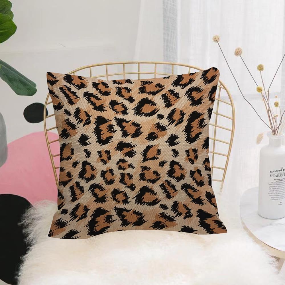 Hyosxw Seamless Leopard Wild Nature Embroidery Patt - A2 Cushion Cover,Throw Pillow Case Home Decorative For Living Room Bedroom Sofa Chair 18X18 Inch,Seamless Leopard Wild Nature Embroidery Pattern. Vector Animal Print.,Pillowcase 45X45cm