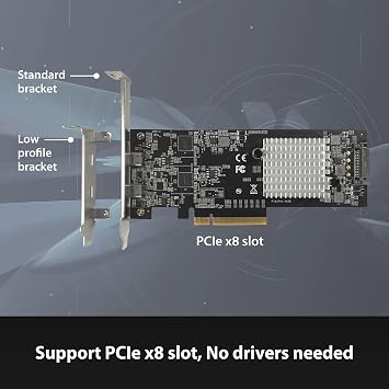 Vantec Dual Port USB 3.2 Gen2x2 (2x20Gbps) Type C PCIe Host Card, 15Watts per Port, PCIe v2.0 x8, Two USB C Dedicated Ports (UGT-PCE340C)