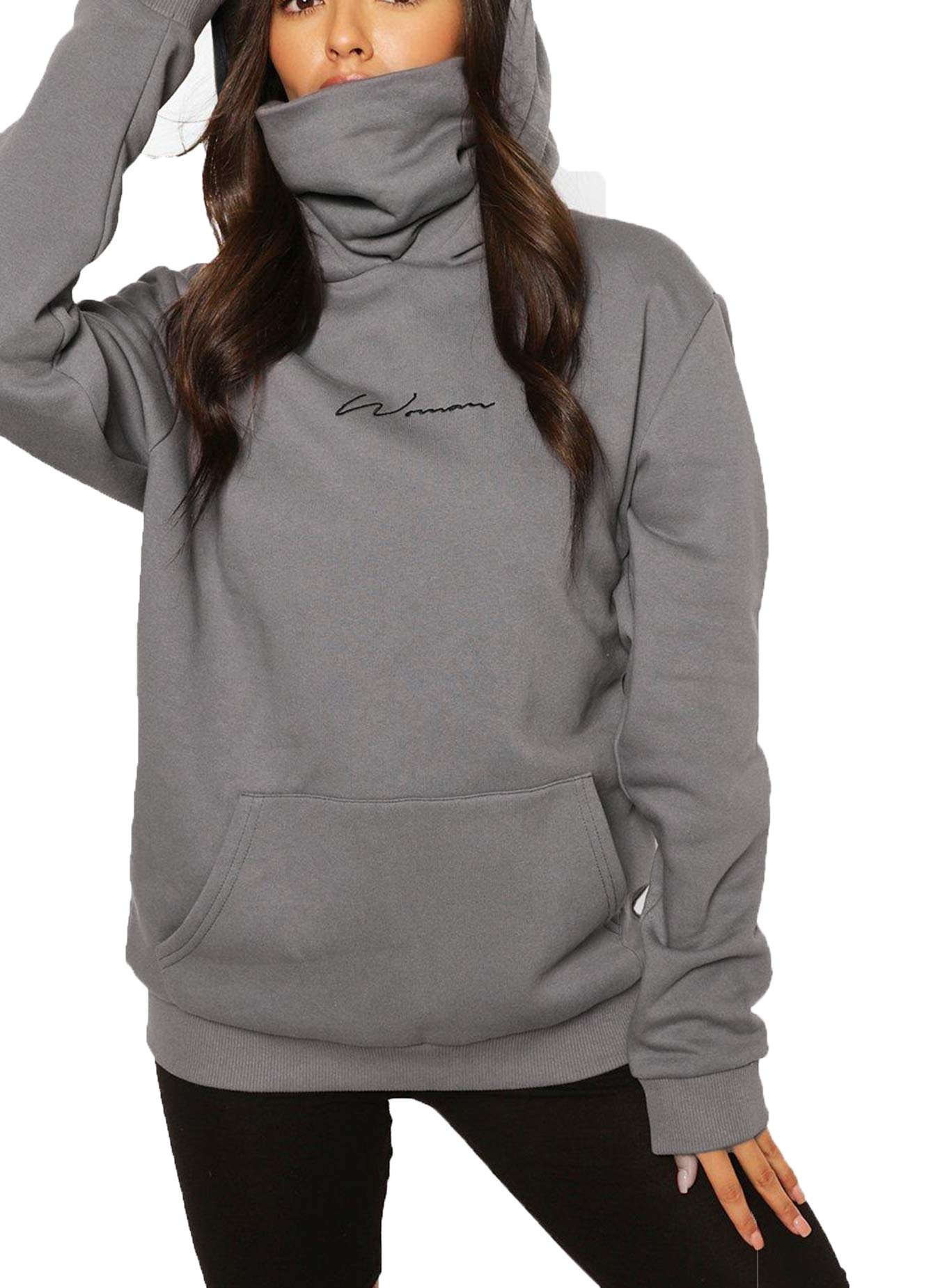 TrendiMax Pull à Capuche Femme Col Roulé Basique Pullover à Manches Longues Chic Pull Chaud Femme Hoodie Femme pour l'Automne et l'hiver