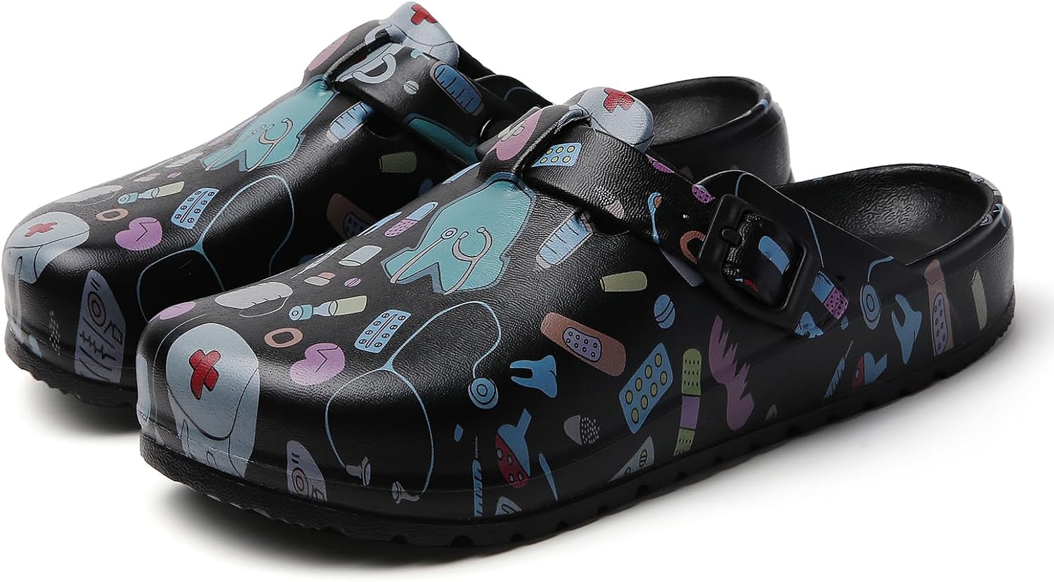 ihinzry Slip Resistant Work Clogs with Adjustable Buckle - Comfortable Slip-On Shoes with Arch Support for Chef, Nurse, Gardener, Easy Clean & Durable Professional Footwear 36-42