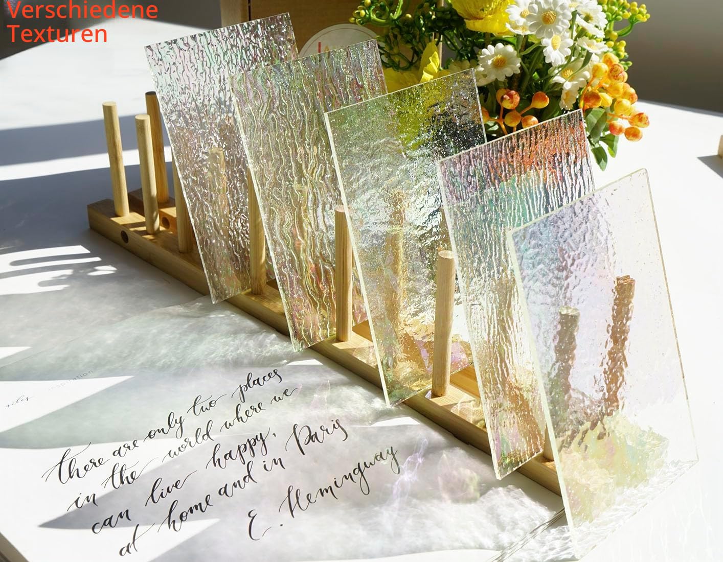 Lanyani 12 Stück schillernde, klare Struktur-Glasplatten für Bastelarbeiten, 10,2 x 15,2 cm große Kunstglas-Sets für Mosaikarbeiten