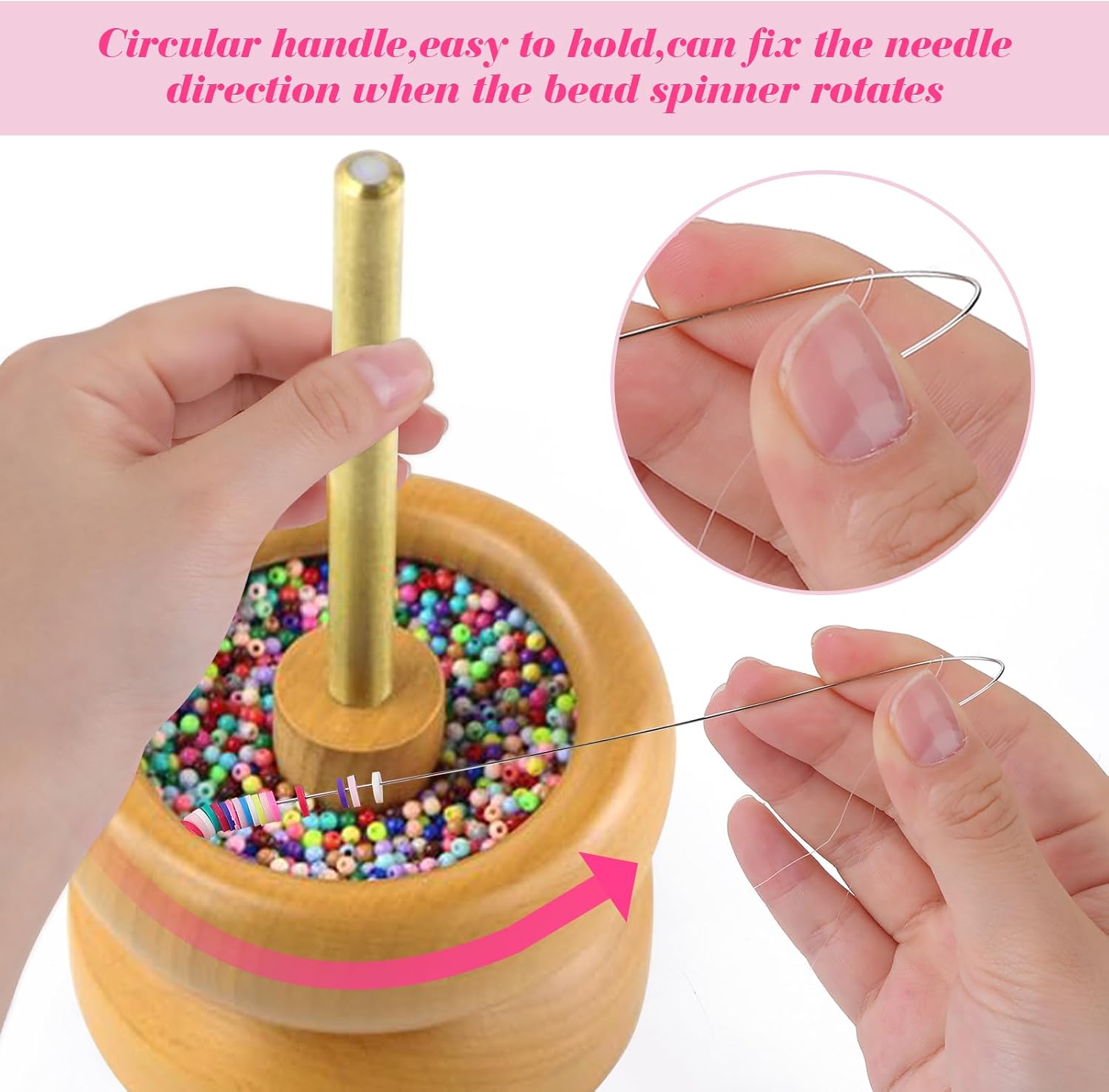 7 Pcs Bead Needle Stainless Steel, Easy-Grip Curved Needles for String Beads, Big Eye Beading Needle for DIY and Family Activities, Beading Needles Match with Bead Spinner