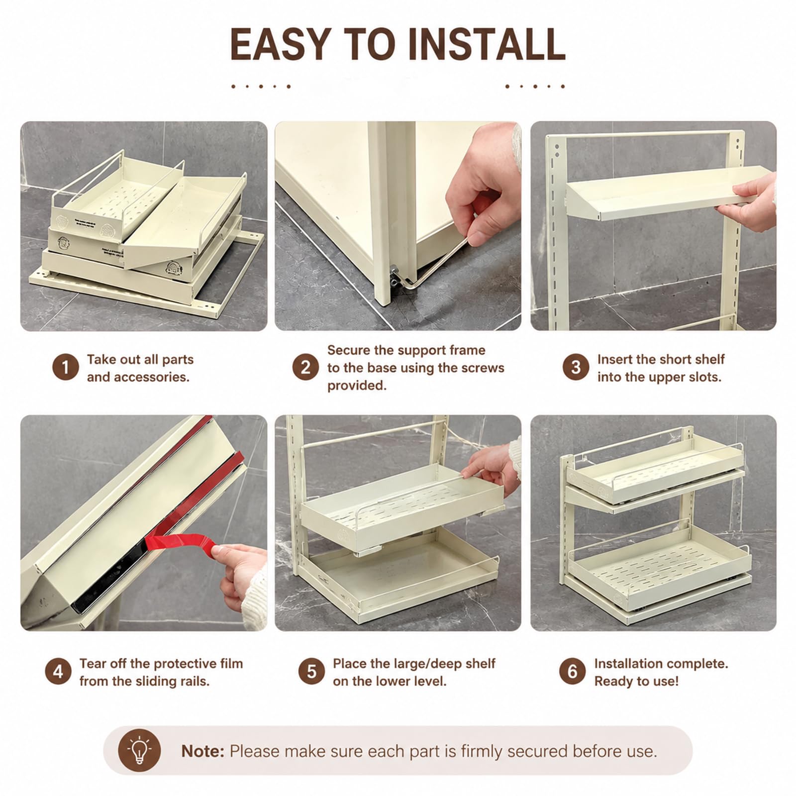 Organizador Bajo Lavabo, Estante Extraíble con Guías Dobles Silenciosas, Estructura de Hierro Forjado, Gran Capacidad para Baño y Cocina Yellow