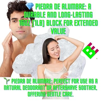Piedra de Alumbre (Alum Block) - 16oz (1lb) - External Use, 100% Natural,