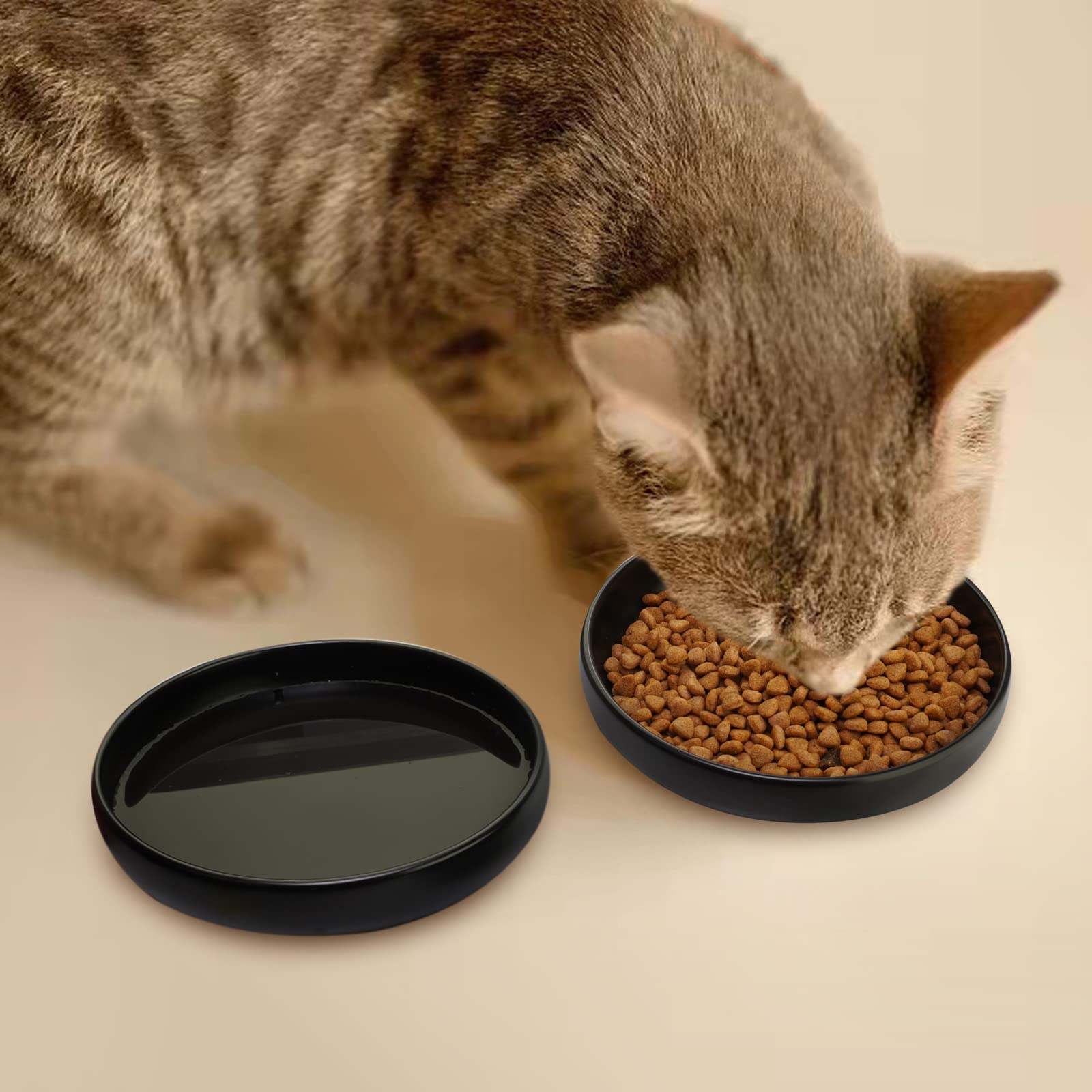 Ciotole per gatti in ceramica, piatti poco profondi per cibo e acqua, 15,2 cm, finitura opaca, ampia ciotola per cibo per gatti, senza fatica, set da 3, lavabile in lavastoviglie