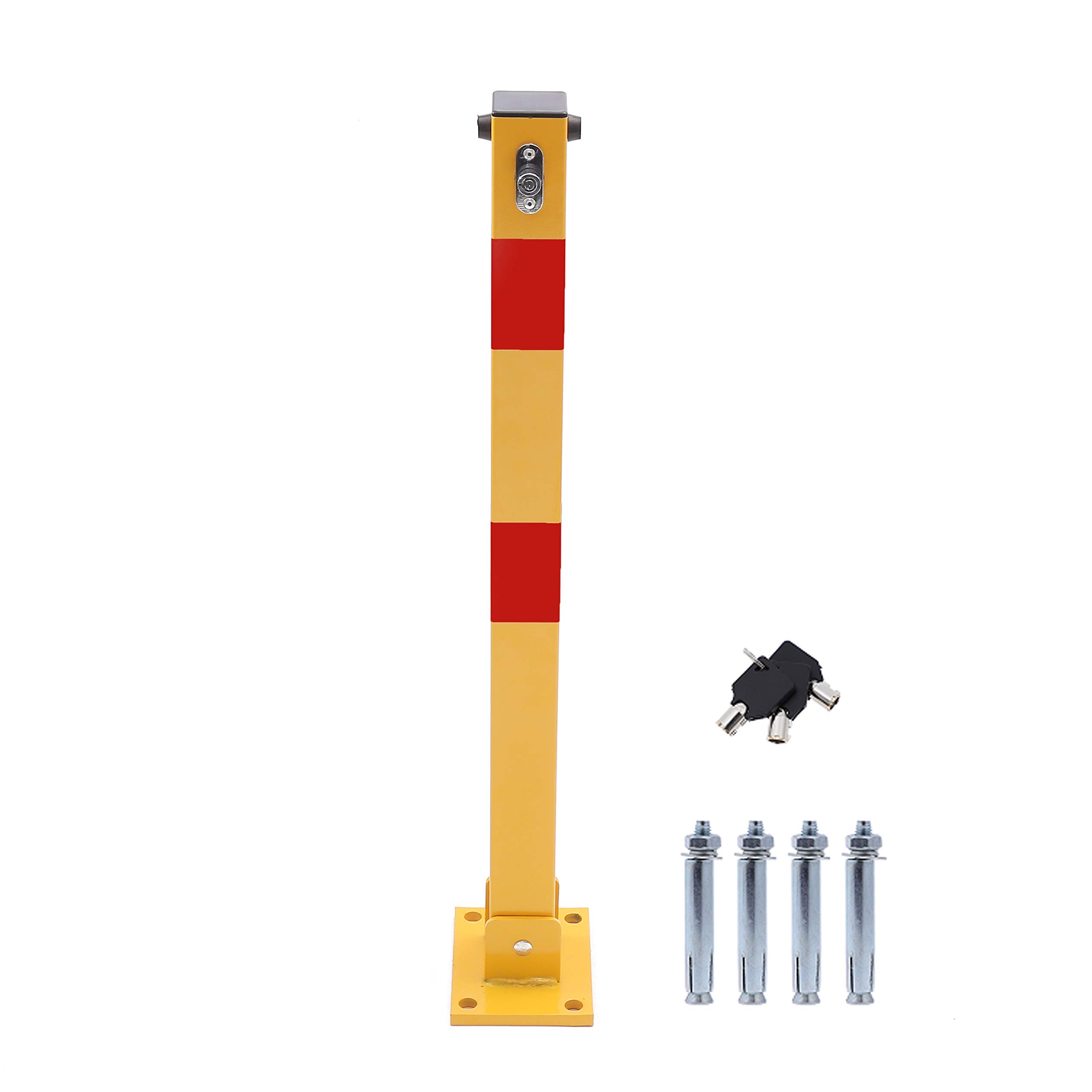 Katsu Tools Yellow Katsu Car Parking Space Lock Bollard, High Visibility And Red Lockable Fold Down Car Parking Barrier Post, Private Car Park Driveway Guard Saver Blocker, Upper Lock, 70Cm Height 161873