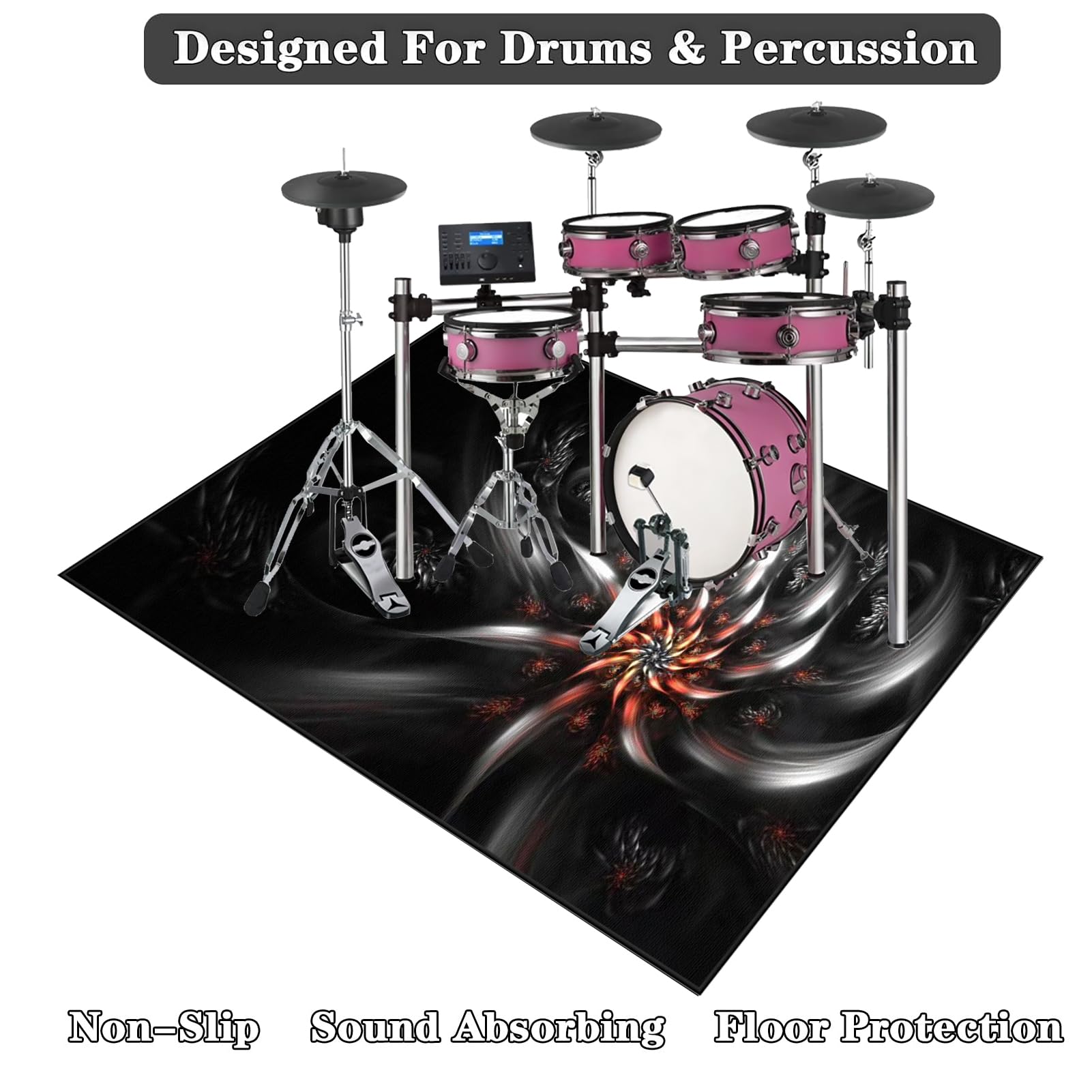 Schlagzeugteppich - Schallschutz Teppichmatte - Trommel Teppiche - rutschfeste Drum Matte für Akustik Schlagzeug Drum Kits Bass Drum Elektronisch Snare Klavier Musikinstrumente Teppich 160 x 120 cm
