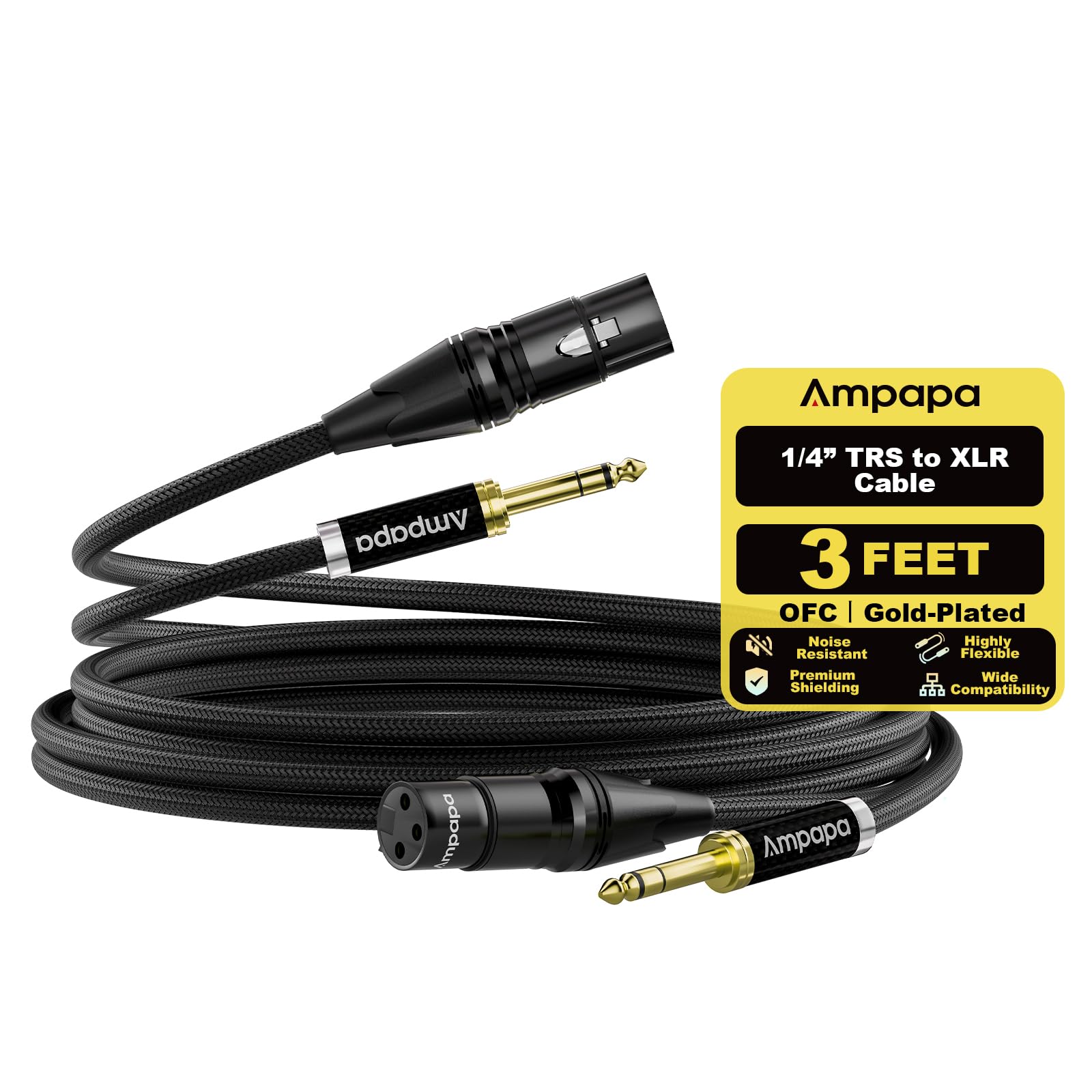 Câble symétrique TRS vers XLR femelle 1/4" OFC plaqué or XLR vers 6,35 mm