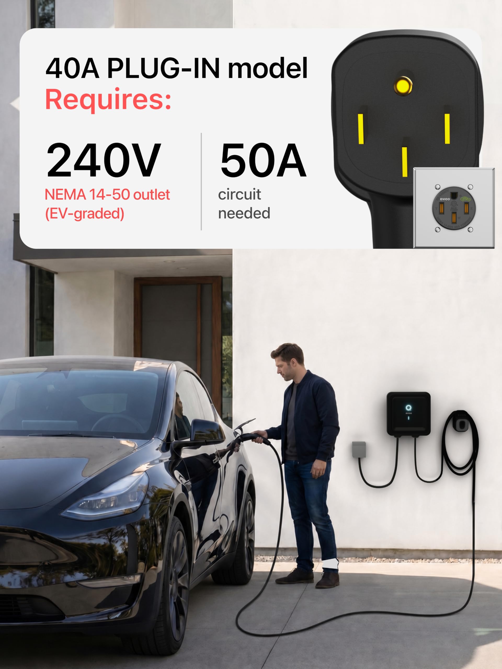 EVIQO Level 2 EV Charger J1772 40A NEMA 14-50 - 240V Wall Charging Station thumbnail 8