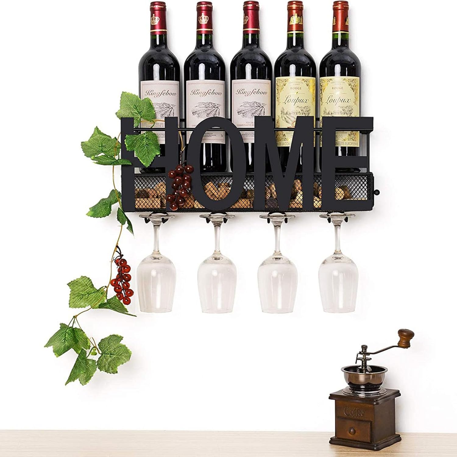 JATIBOSH Wall Mounted Wine Rack, Metal Wine Bottle and Glass Holder, Iron Display Stand Decorative Wine Rack, for Bar Living Room Dining Room Background, Wall Mounted Wine Racks