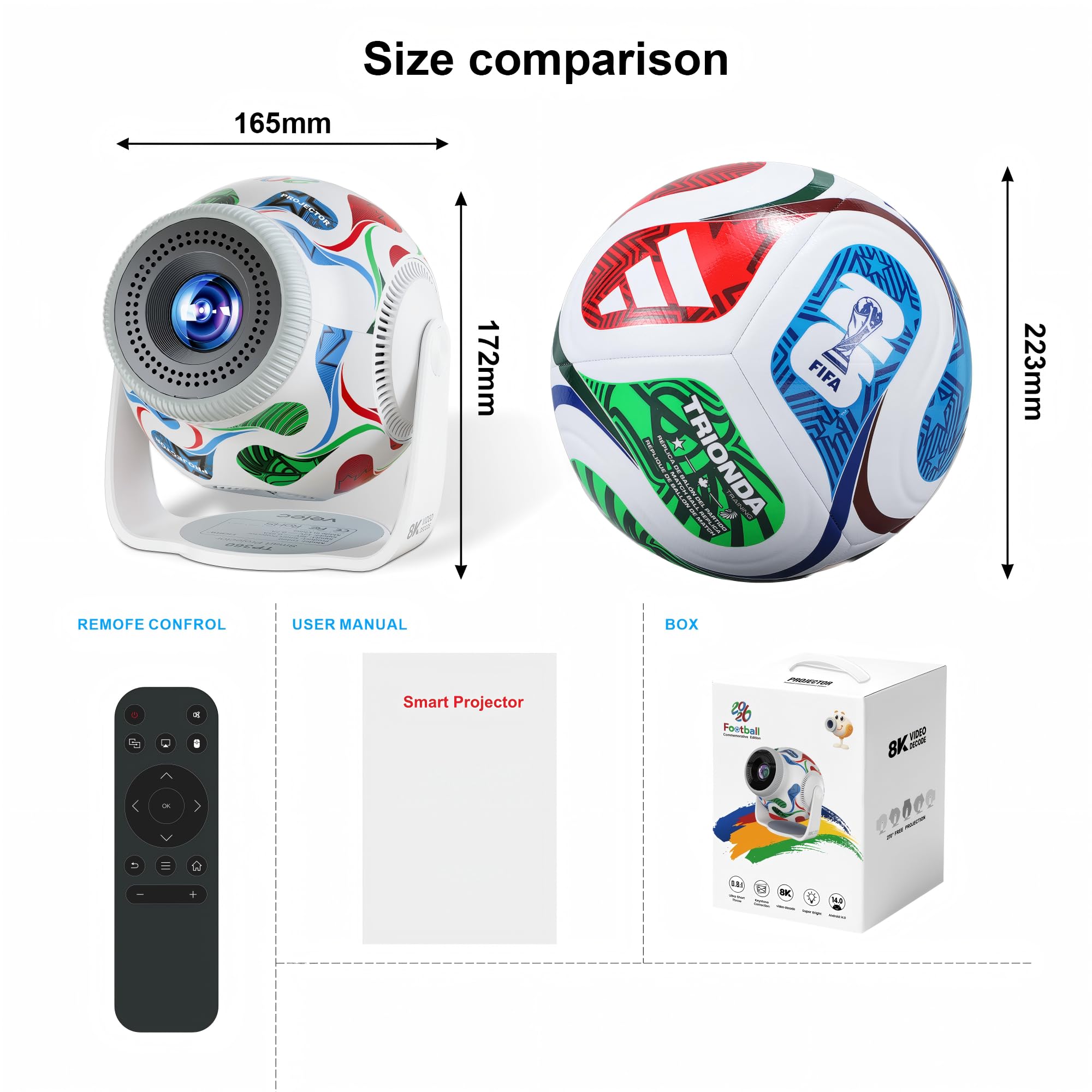 Proiettore compatto 2026, con supporto fino a 8K e 290 ANSI, rotabile di 270° con correzione automatica della distorsione verticale, WiFi 6 e Bluetooth 5.4
